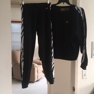 AN/BLACKwZEBRA BRUSHED VELVET TRIM JOGGER SET/ NEW